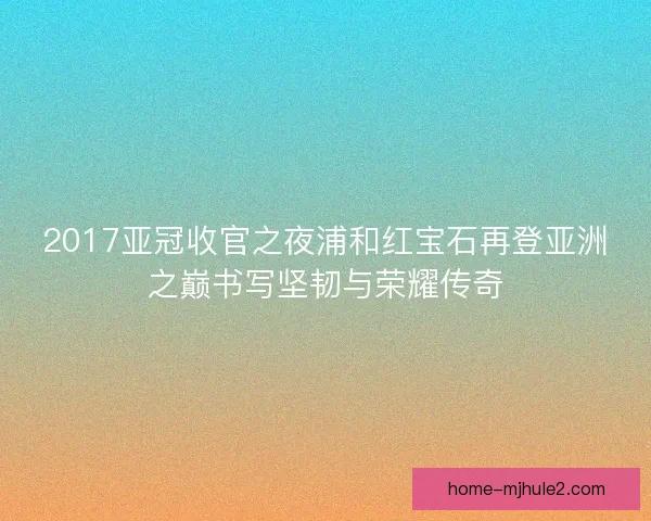 2017亚冠收官之夜浦和红宝石再登亚洲之巅书写坚韧与荣耀传奇